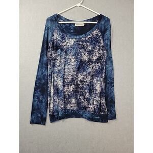 Veronica m. Blue Tye Dye LS Scoop Neck Blouse Women's Large Stretch